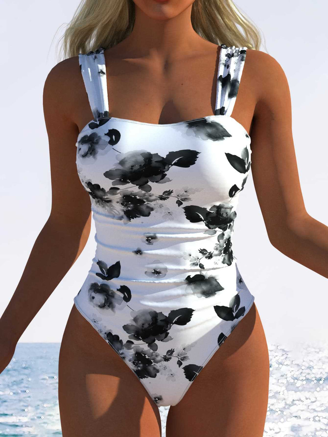 Damen Einteiler Badeanzug mit femininem Floral-Muster und komfortablem Schnitt Drune