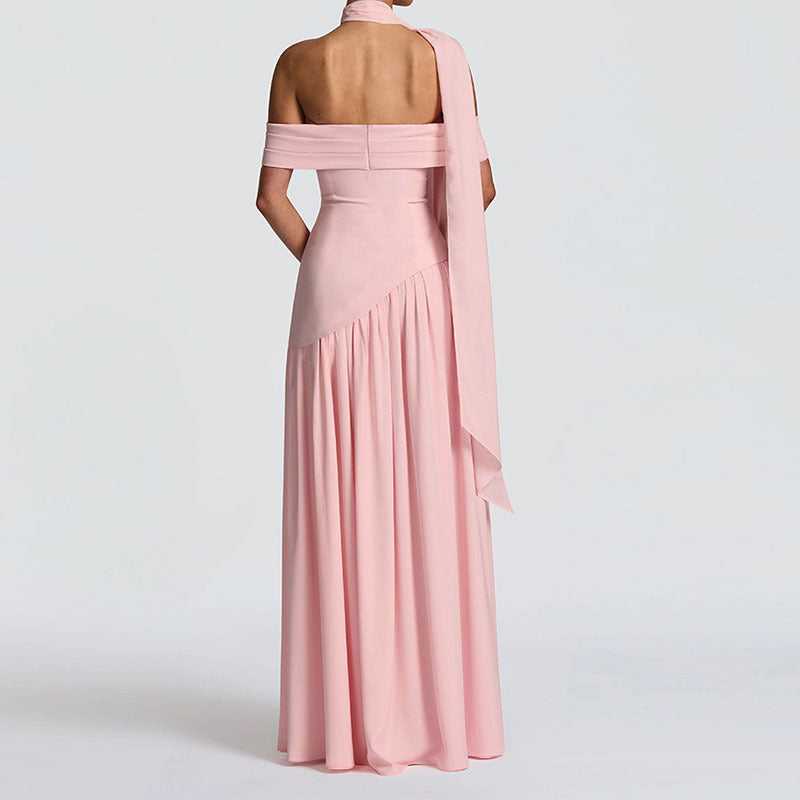 Damen Off-Shoulder Maxikleid mit hohem Schlitz Drune
