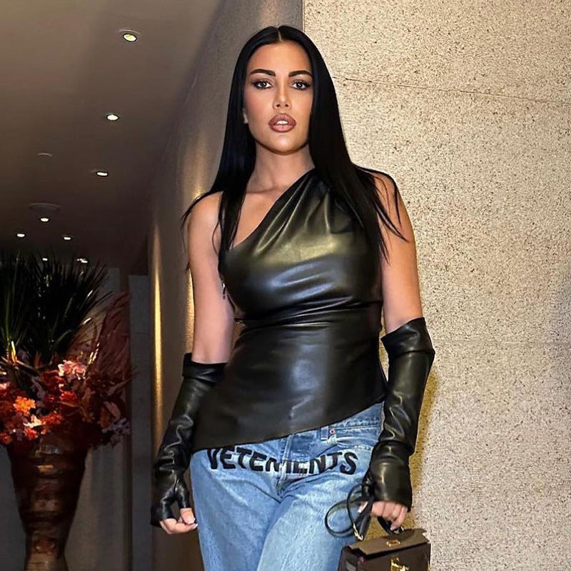 Damen Elegantes Top mit asymmetrischem Design und langen Armabschlüssen Drune