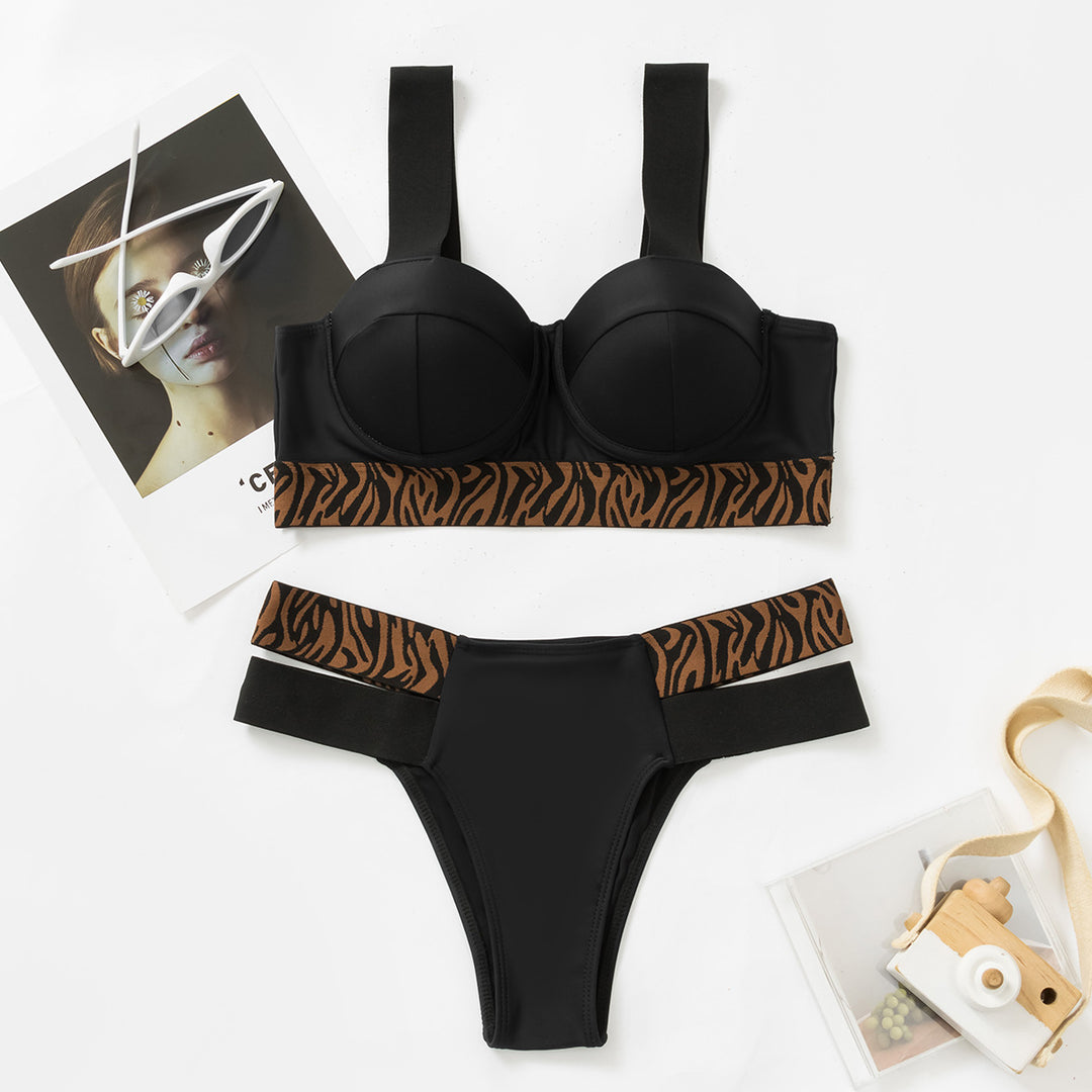 Damen Bikini-Set mit elegantem Bustier und animalischem Design Drune