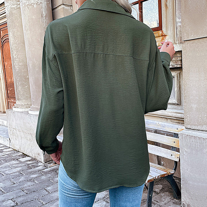 Damen Bluse mit lässigem Schnitt und dekorativen Knopfdetails Drune