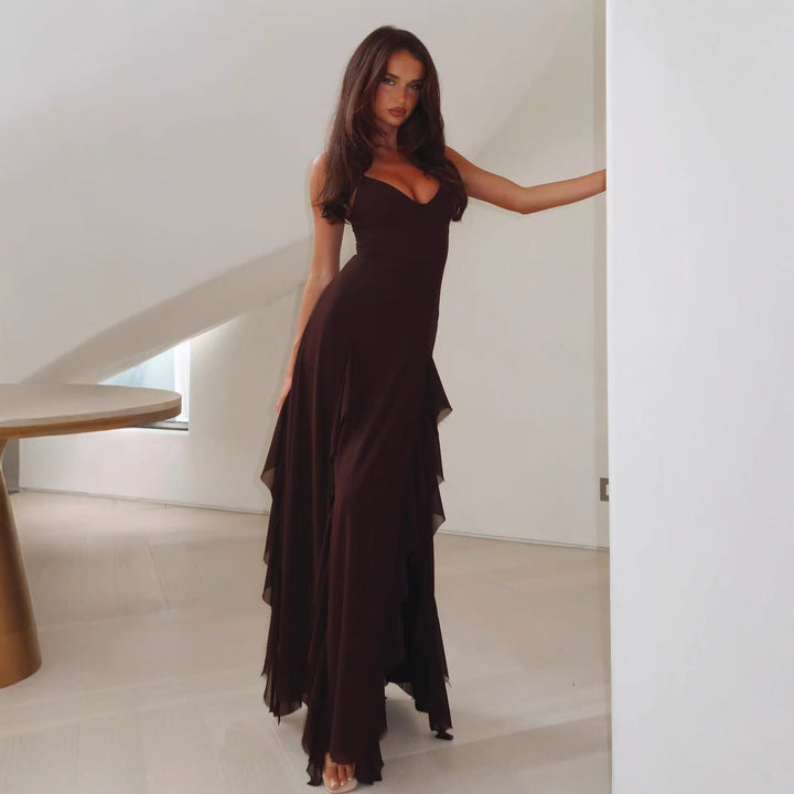 Damen Maxikleid mit fließendem Schnitt und seitlichem Schlitz Drune
