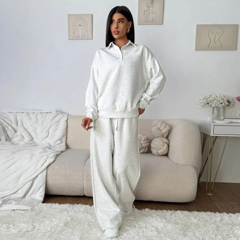 Damen lässiges Poloshirt und weite Hose Set Drune