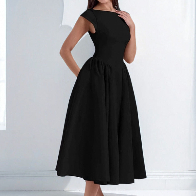 Damen Elegantes Midikleid mit tailliertem Oberteil und schwingendem Rock Drune