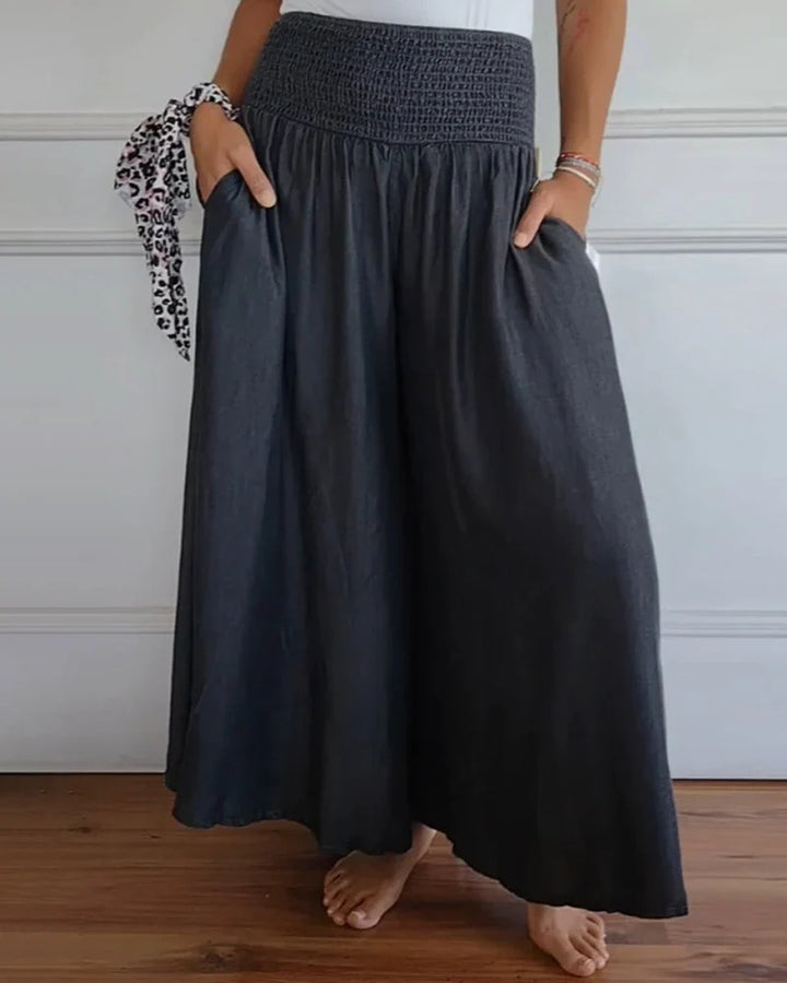 Damen weite Sommerhose mit elastischem Taillenbund und praktischen Seitentaschen Drune