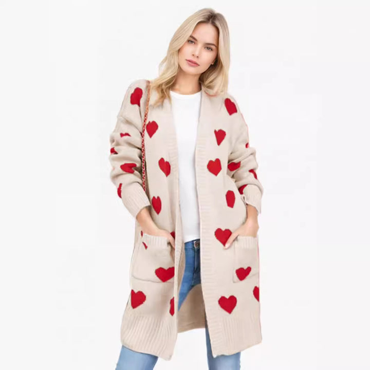 Damen Strickjacke mit herzförmigem Design und modischer Länge Drune