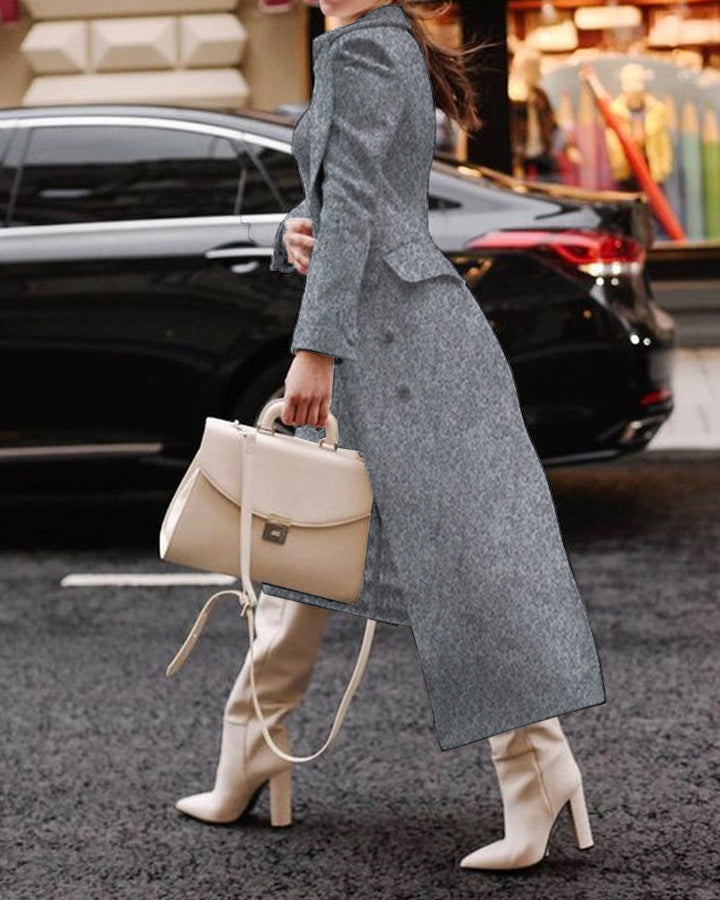 Drune | Langer Mantel - Taillierte Passform - Wollstruktur - Eleganter Kragen - Formeller Look