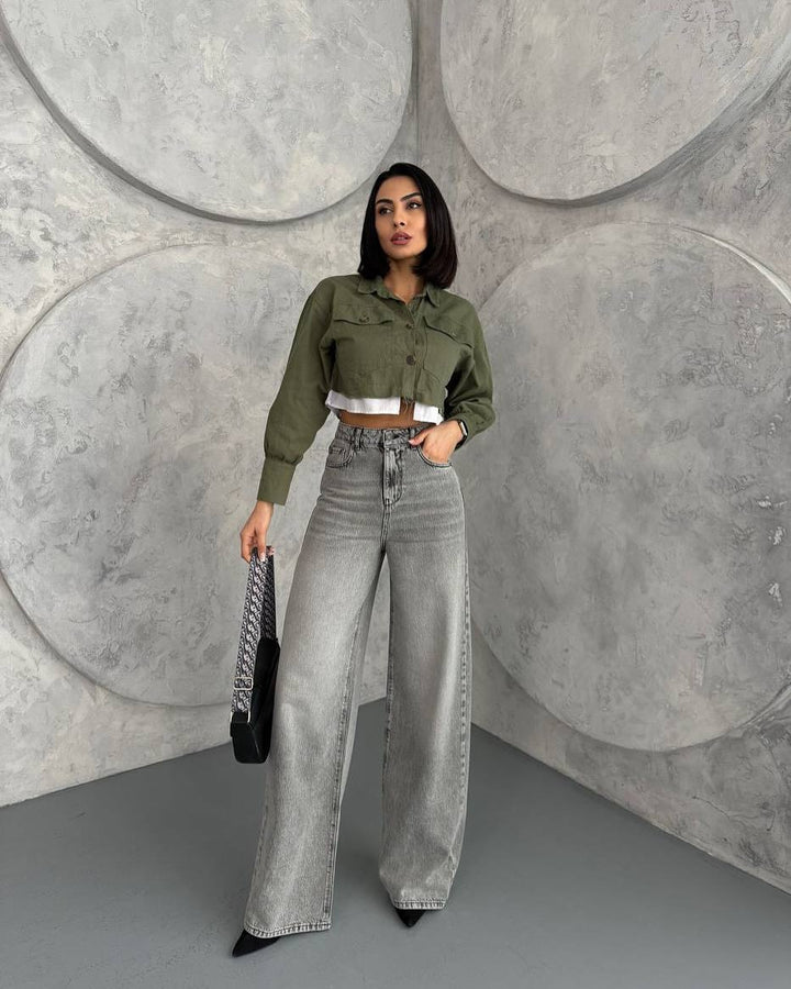 Damen Crop Jeansjacke mit praktischem Knopfverschluss und modernem Look Drune