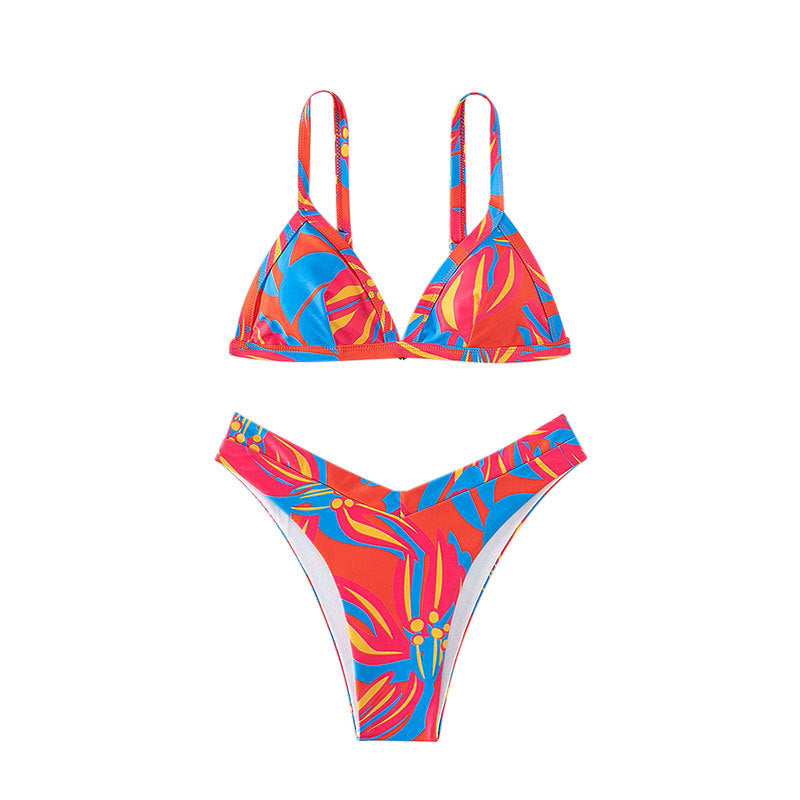 Damen Triangel-Bikini mit floralem Muster und hochgeschnittenen Höschen Drune