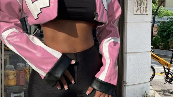 Damen cropped Kunstlederjacke im auffälligen Design Drune