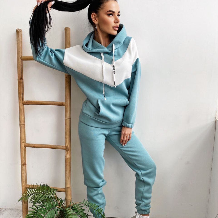 Damen Sportliches Fleece-Set mit hohem Kragen und elastischem Bund Drune
