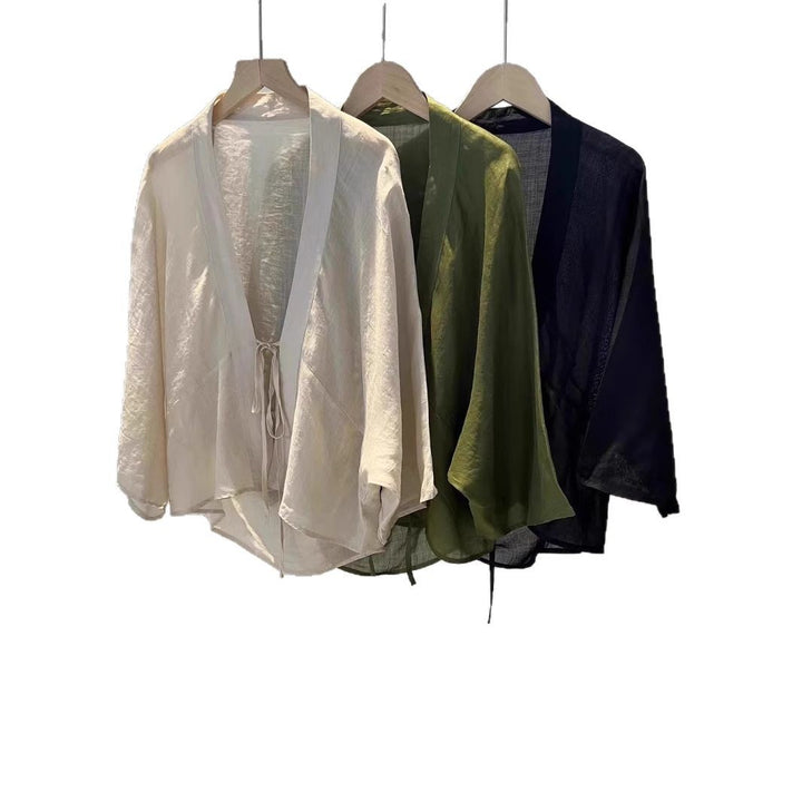 Damen Leichte Durchsichtige Wickeljacke Drune
