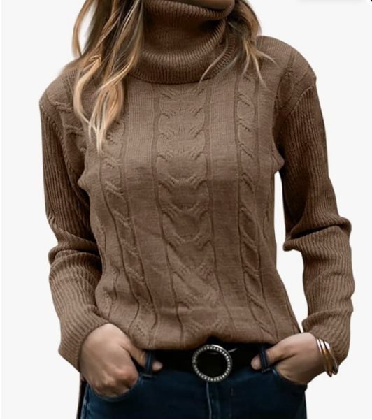 Damen Strickpullover mit hohem Kragen und strukturiertem Zopfmuster Drune