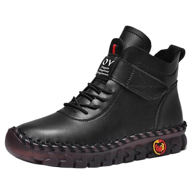 Herren nan knöchelhohe Freizeit-Lederimitat-Boots mit Klettverschluss gepolsterter Komfortinnensohle und profilierter Gummilaufsohle Drune