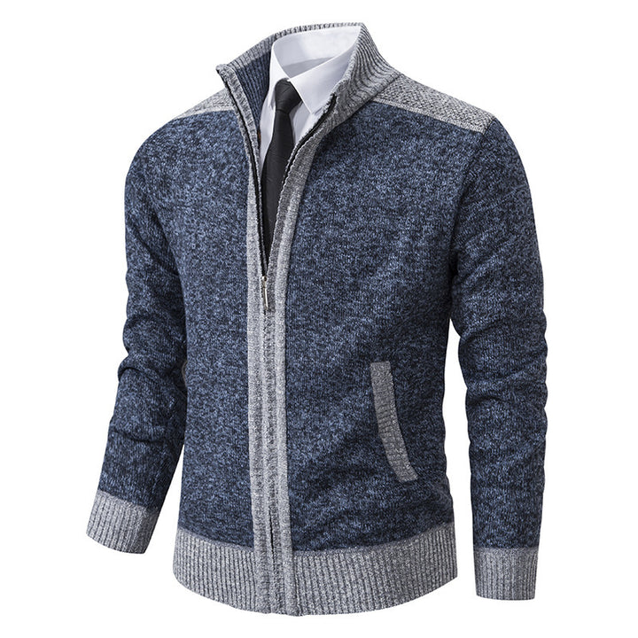Herren elegante Strickjacke mit modernem Reißverschluss und hohem Kragen Drune