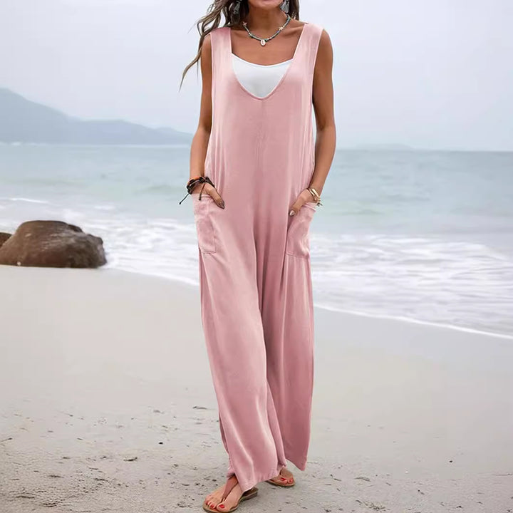Damen lässiger Jumpsuit mit weit geschnittenem Bein und komfortablen Taschen Drune