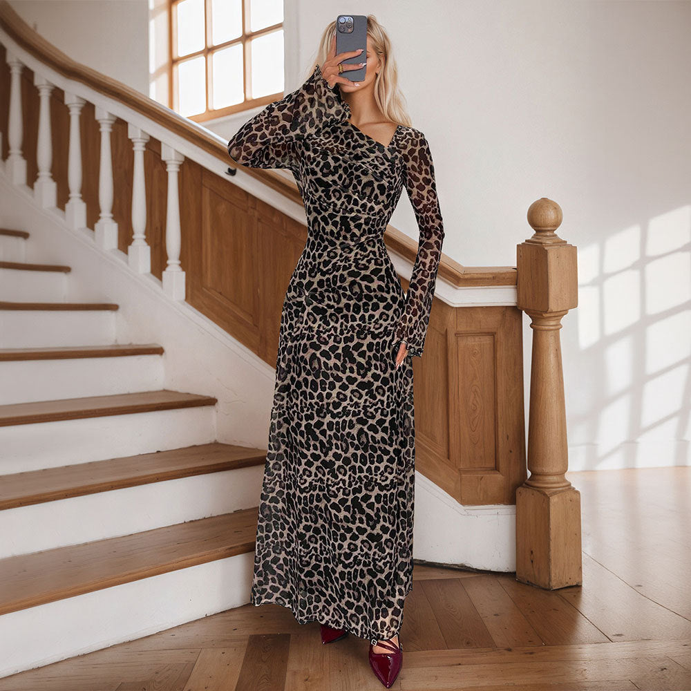 Damen Maxikleid mit elegantem Animal-Print und raffiniertem Schnitt Drune