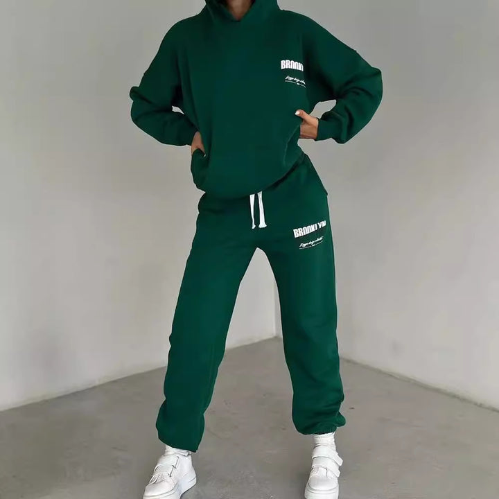Damen lässiger Fleece-Hoodie und Jogginghose Set mit praktischem Kordelzug und hochwertiger Baumwollmischung Drune
