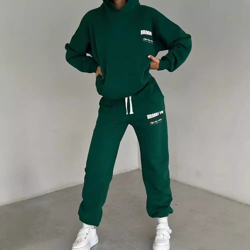 Damen lässiger Fleece-Hoodie und Jogginghose Set mit praktischem Kordelzug und hochwertiger Baumwollmischung Drune
