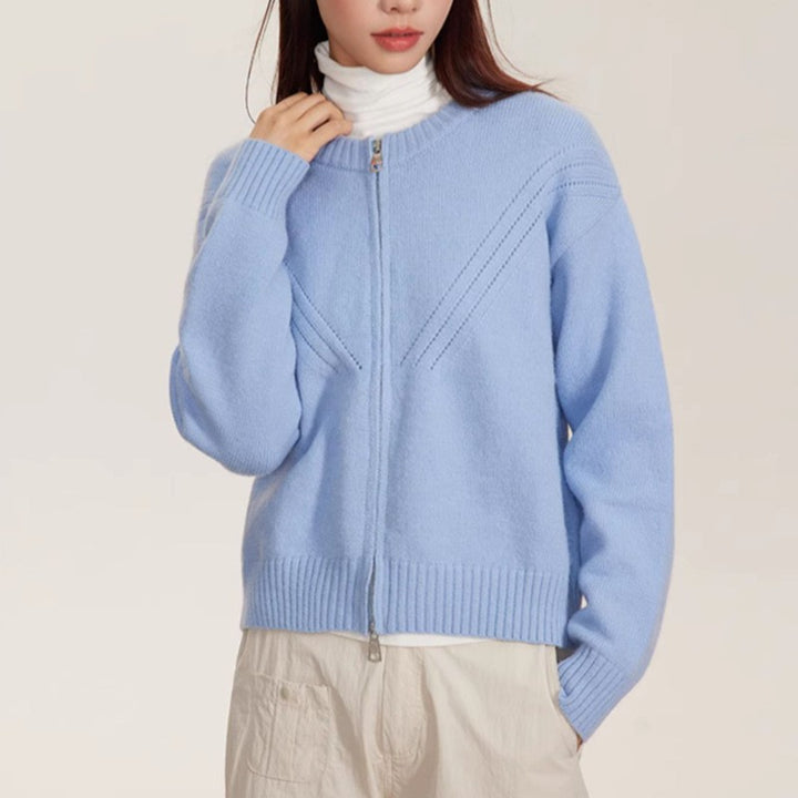 Damen kuschelige Strickjacke mit modernem Reißverschluss und feinem Strukturdesign Drune
