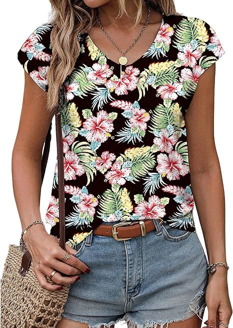 Damen V-Ausschnitt Kurzarmshirt mit strukturiertem Design Drune
