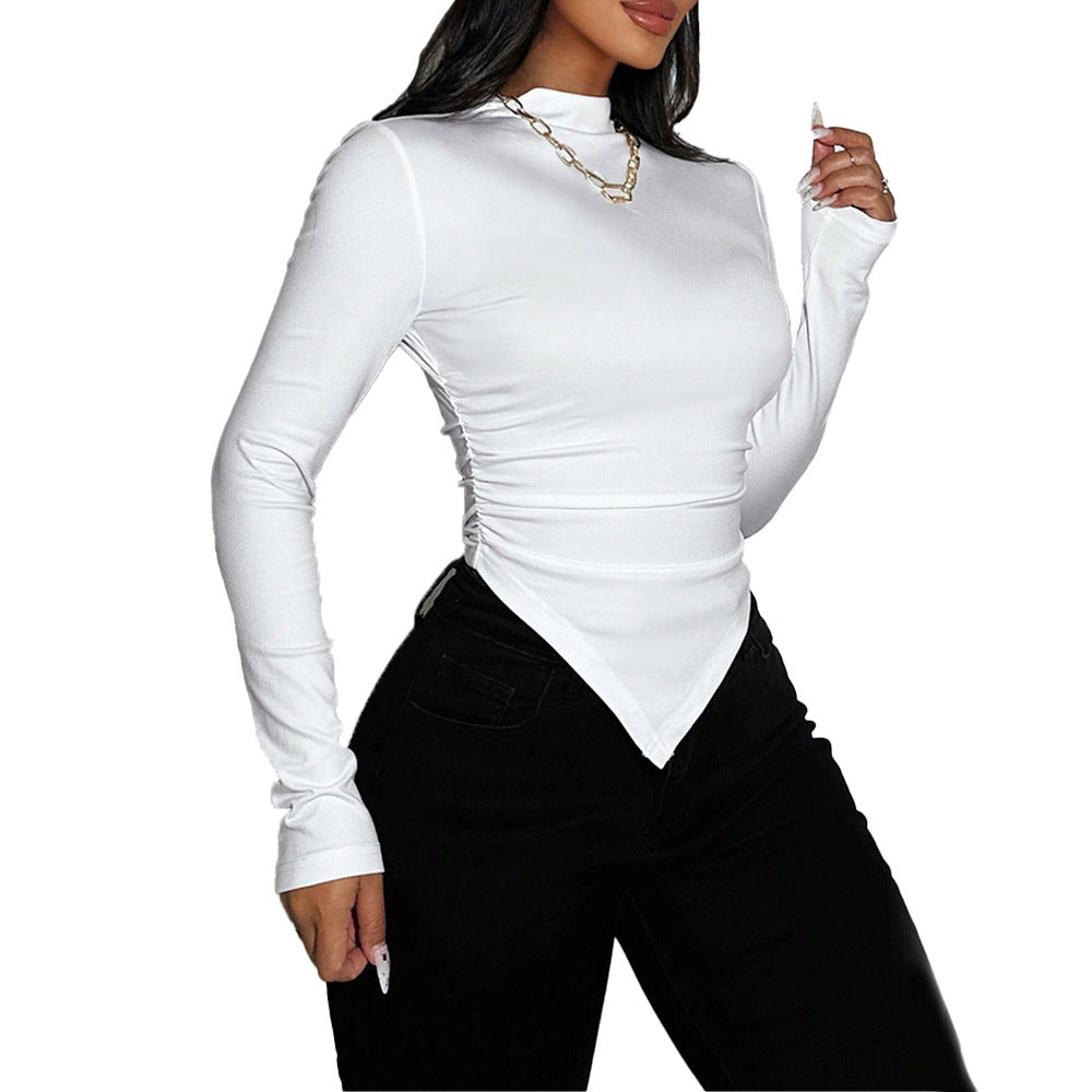 Damen Langarm-Top mit asymmetrischem Saum und eleganter Raffung Drune