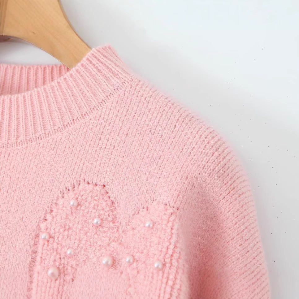 Damen Gemütlicher Strickpullover mit Herzmotiven Drune
