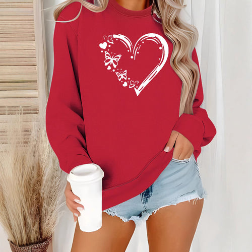 Damen Sweatshirt mit kreativem Herz- und Schmetterlingsdesign Drune