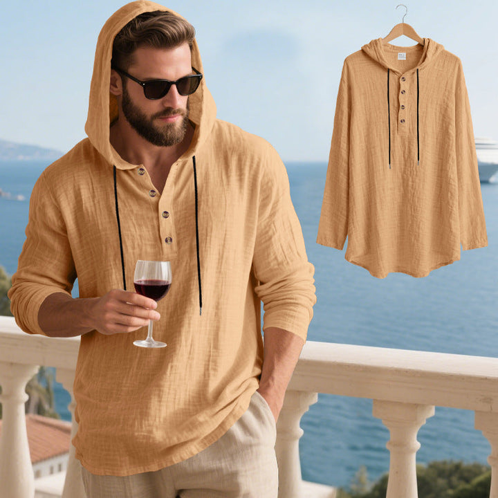 Herren lässiges Kapuzenshirt aus weichem Baumwollmix mit Knopfleiste und praktischen Taschen Drune