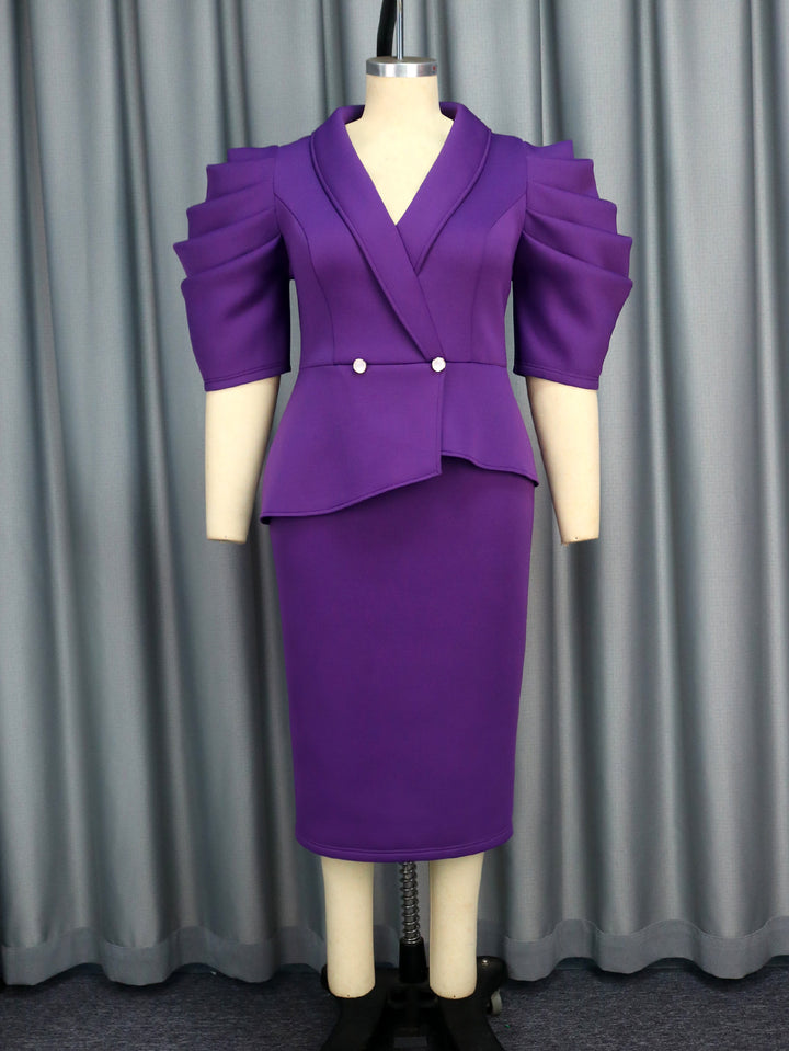 Damen Elegantes Etui-Kleid mit voluminösen Puffärmeln Drune