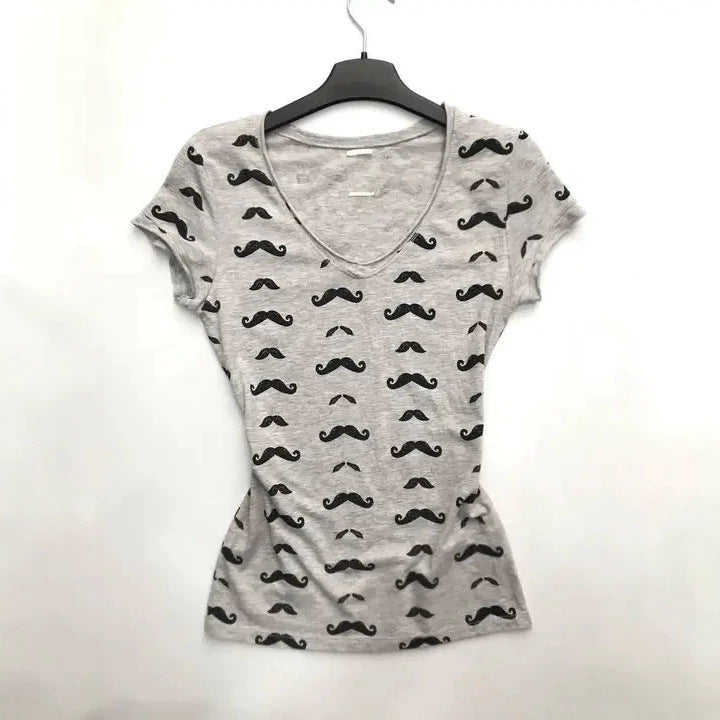 Damen T-Shirt mit kreativem Schnurrbart-Design Drune