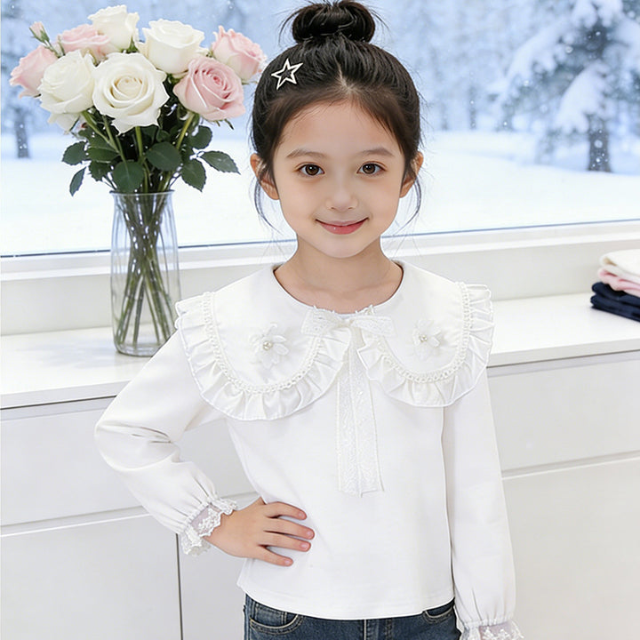 Mädchen Bluse mit Rüschenkragen und floralem Detail Drune