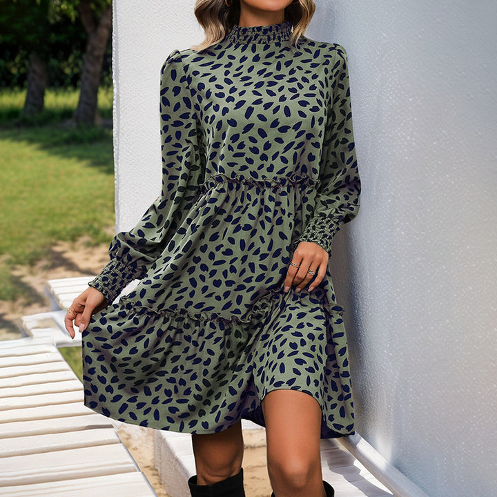 Damen verspieltes Midi-Kleid mit Rüschendetails und langem Arm Drune