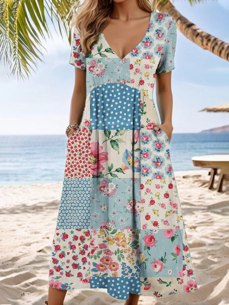 Damen Maxikleid mit V-Ausschnitt und asymmetrischem Design Drune
