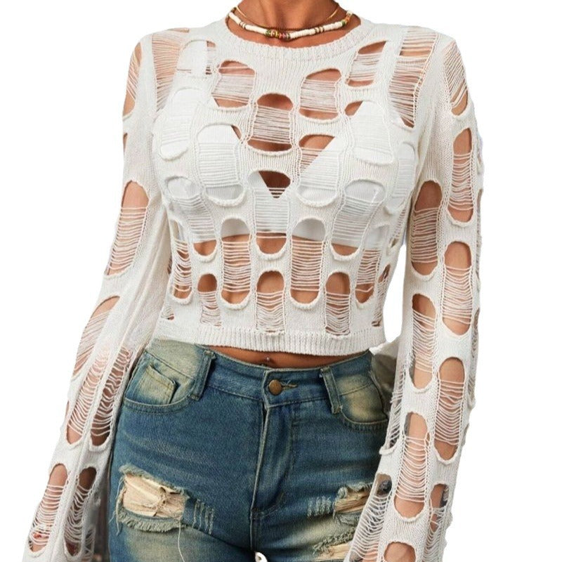 Damen Crop-Top mit einzigartigem Cut-Out Design und langem Ärmel Drune