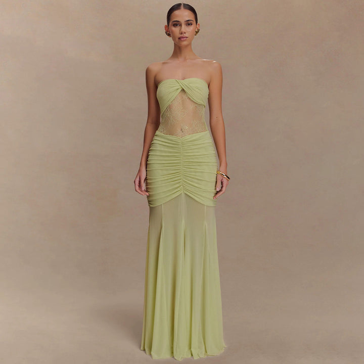 Damen Glamouröses Abendkleid mit Spitzenakzenten und figurbetonter Raffung Drune