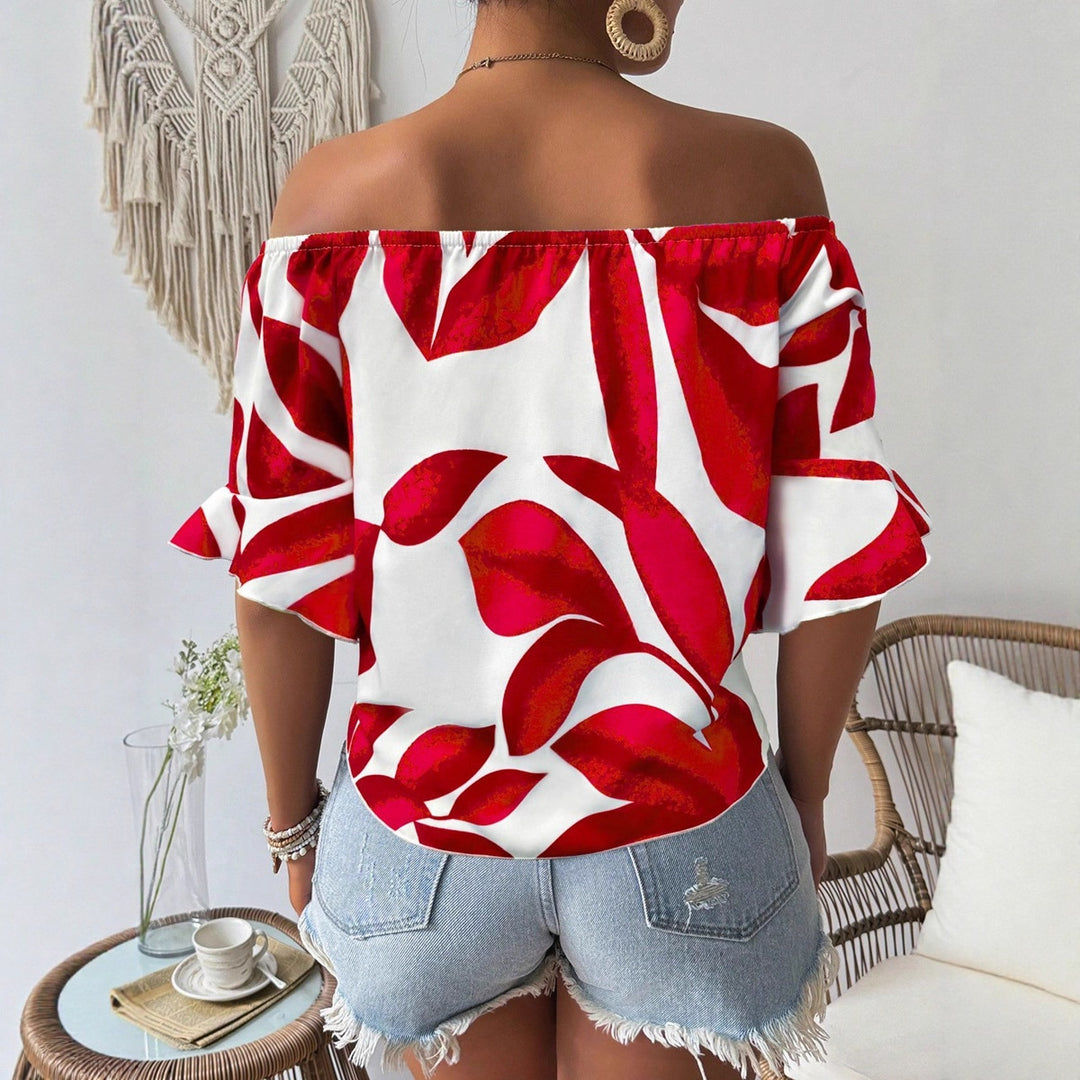 Damen Off-Shoulder Bluse mit floralem Muster und taillierbarem Knoten Drune