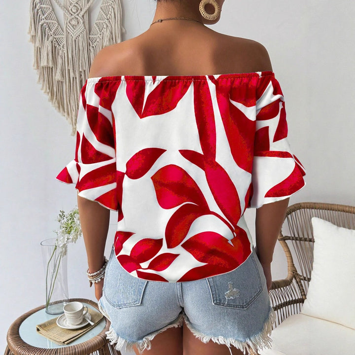 Damen Off-Shoulder Bluse mit floralem Muster und taillierbarem Knoten Drune