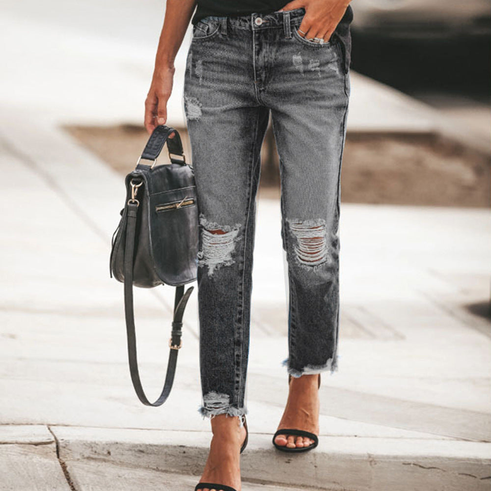 Damen Destroyed Mom Jeans mit Fransen und lässigem Schnitt Drune