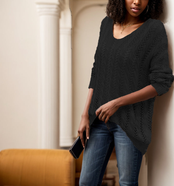 Damen Strickpullover mit luftiger Häkeloptik und weitem Schnitt Drune
