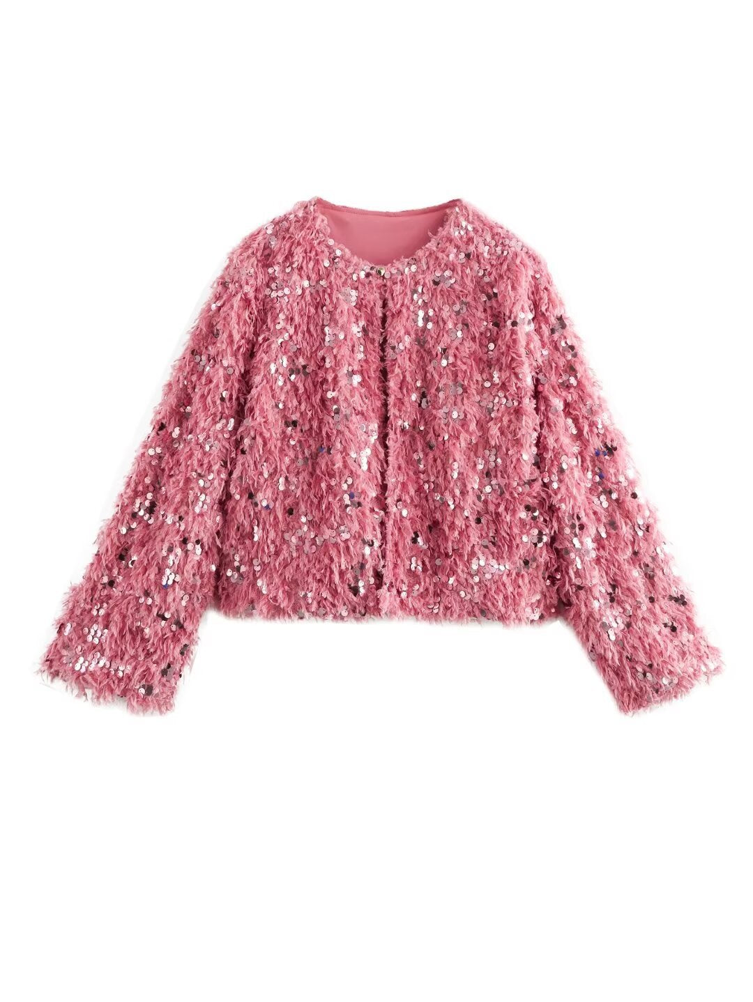 Femme Shimmery Fuzzy Crop Jacke Drune