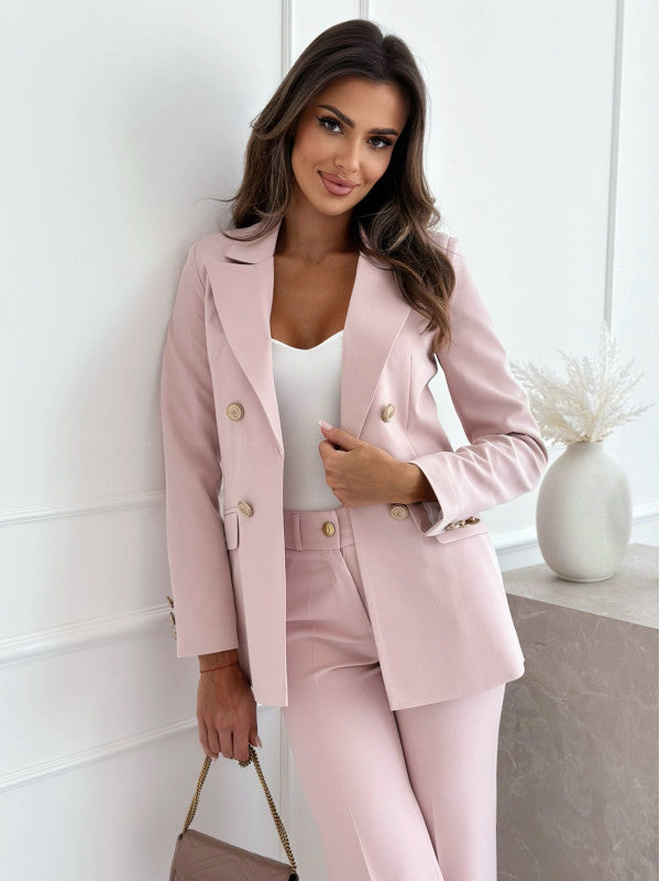 Damen Eleganter Zweireiher Blazer mit goldenen Knöpfen Drune