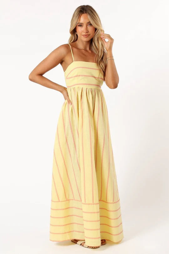 Damen Maxikleid aus gestreiftem Baumwollstoff Drune