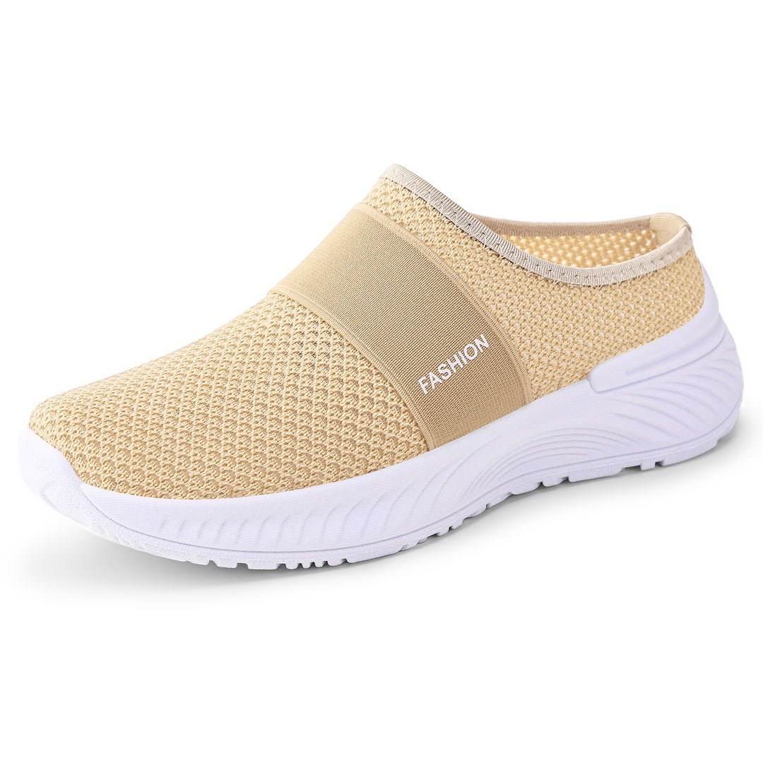 Damen nan atmungsaktive Strick-Slipper mit elastischem Mittelriemen und stoßabsorbierender Wellenlaufsohle Drune