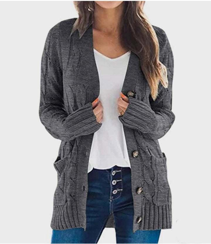 Damen Strickjacke mit dekorativen Zopfmuster und praktischen Taschen Drune