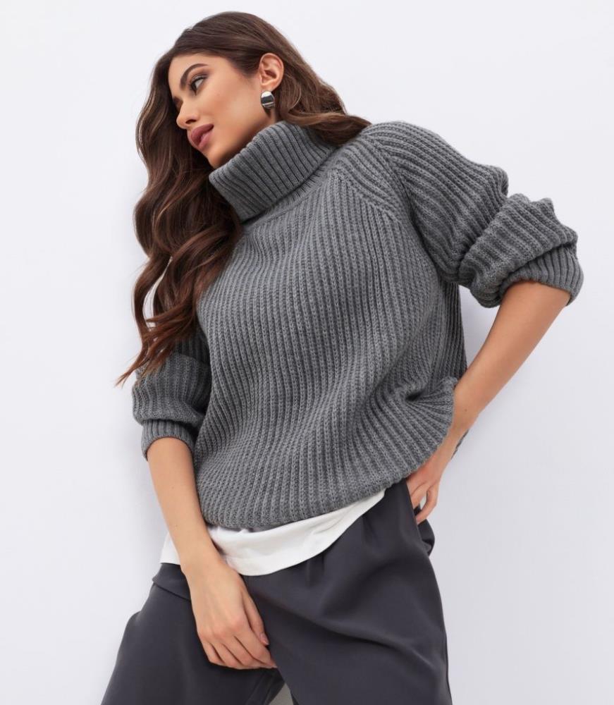 Damen Strickpullover mit hohem Kragen und Wabenstruktur Drune