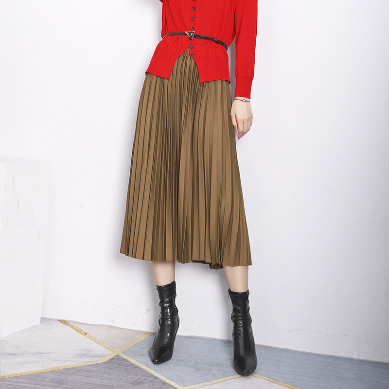 Damen nan taillenhoher Plissee-Midirock aus knitterfreiem Stretch-Material mit feinem Faltenwurf Drune