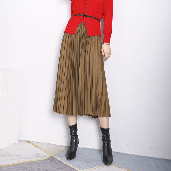 Damen nan taillenhoher Plissee-Midirock aus knitterfreiem Stretch-Material mit feinem Faltenwurf Drune