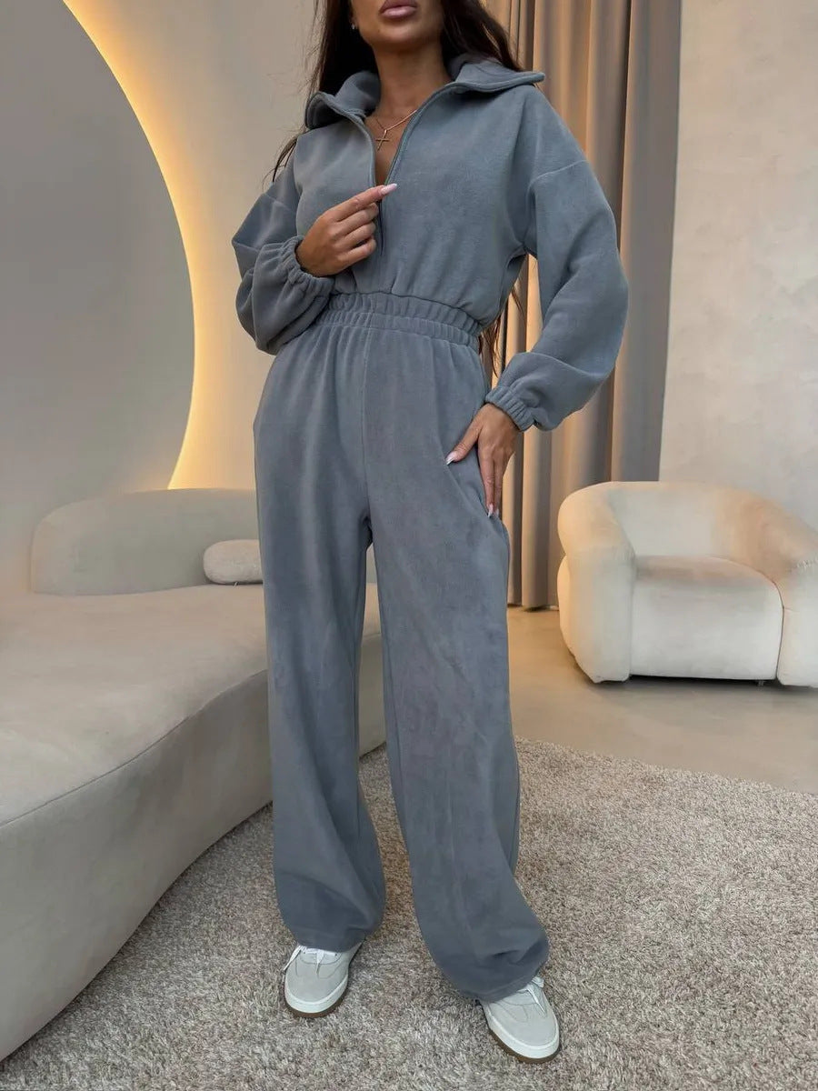 Damen Fleece-Jumpsuit mit Reißverschluss und elastischem Bund Drune