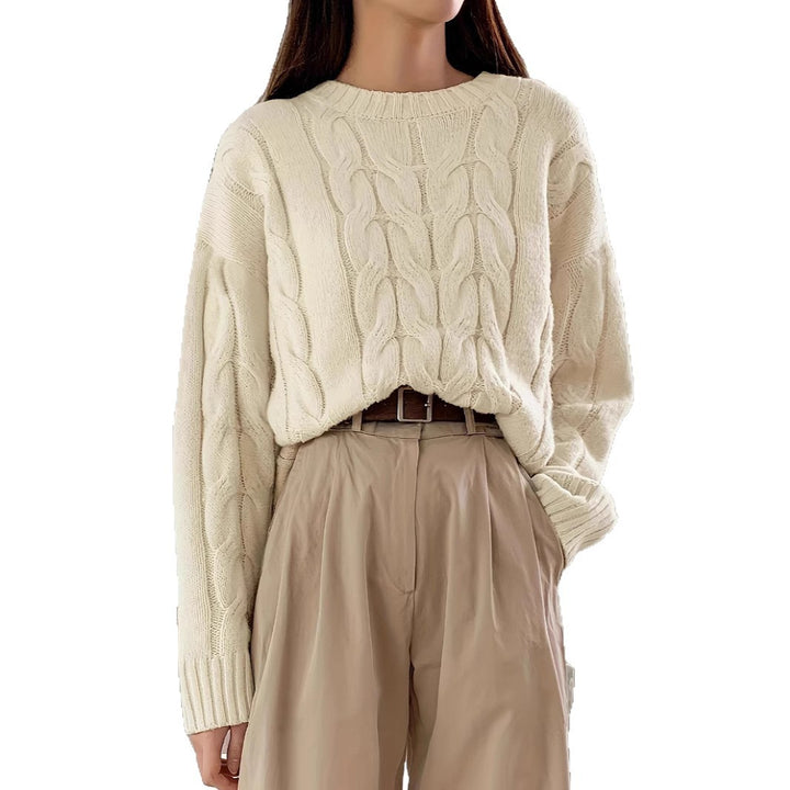 Damen Grobstrickpullover mit Zopfmuster und weitem Schnitt Drune